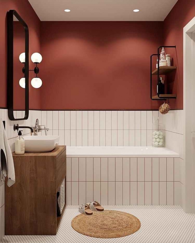 Терракотовый цвет в интерьере ванной комнаты